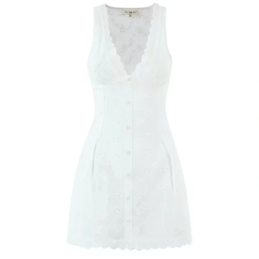 Elegant White Lace Chemise Dress Eyelet - Picture 6 of 6